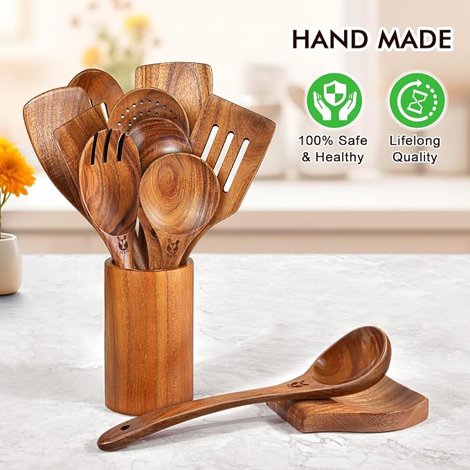 12 Pcs Teak Wooden Utensil Set - Image 6