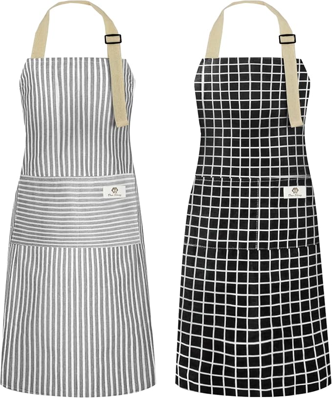 NLUS 2 Pack Kitchen Cooking Aprons, Adjustable Bib Waterproof Chef Apron by NLUS