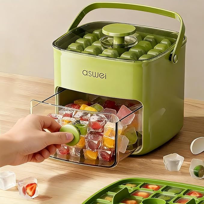 Compact Ice Cube Tray with Lid and Bin, Mini Press-Type Ice Cube Maker - Image 3
