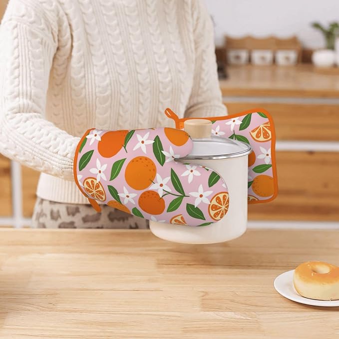 Tropical Fruit Oranges Silicone Oven Mitts Pan Mats Set of 2, Heat Resistant - Image 7