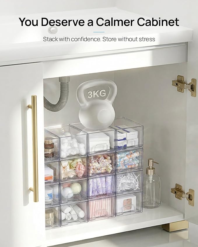 Vtopmart 8 Pack Small Clear Stackable Storage Drawers, Acrylic Bathroom Makeup - Image 4