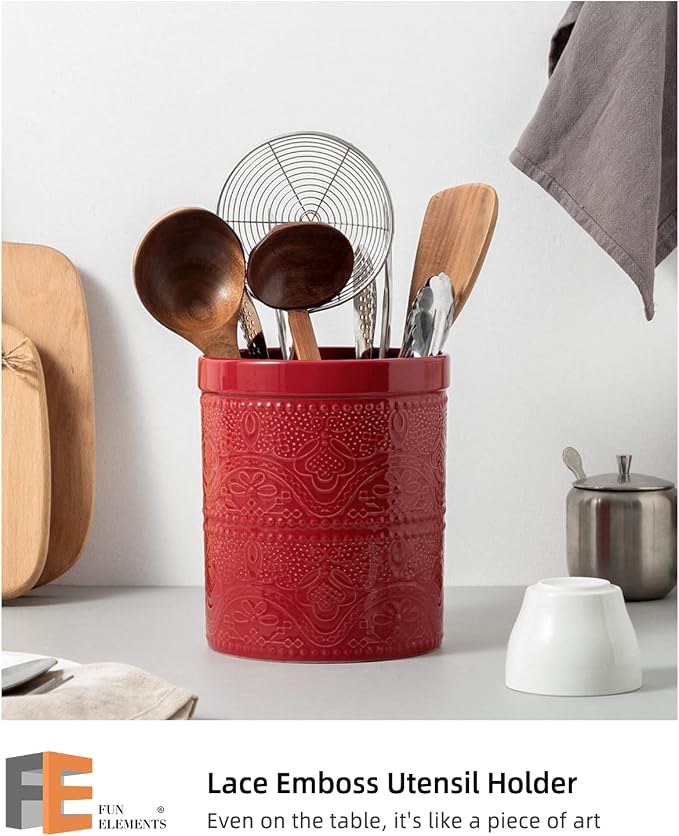 FUN ELEMENTS Kitchen Utensil Holder, 7.2" Super Large Utensil Crock Heavy and - Image 2