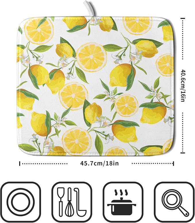 Lemon Dish Drying Mat for Kitchen Counter Spring Summer Microfiber Absorbent - Image 2