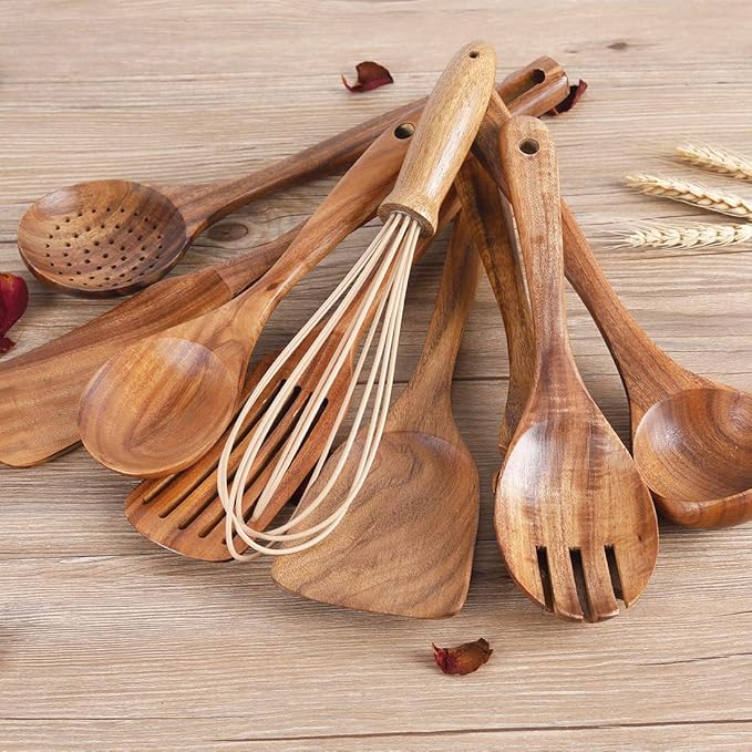 Kitchen Utenails Set with Holder, Kitchen Wooden Utensils - Image 6
