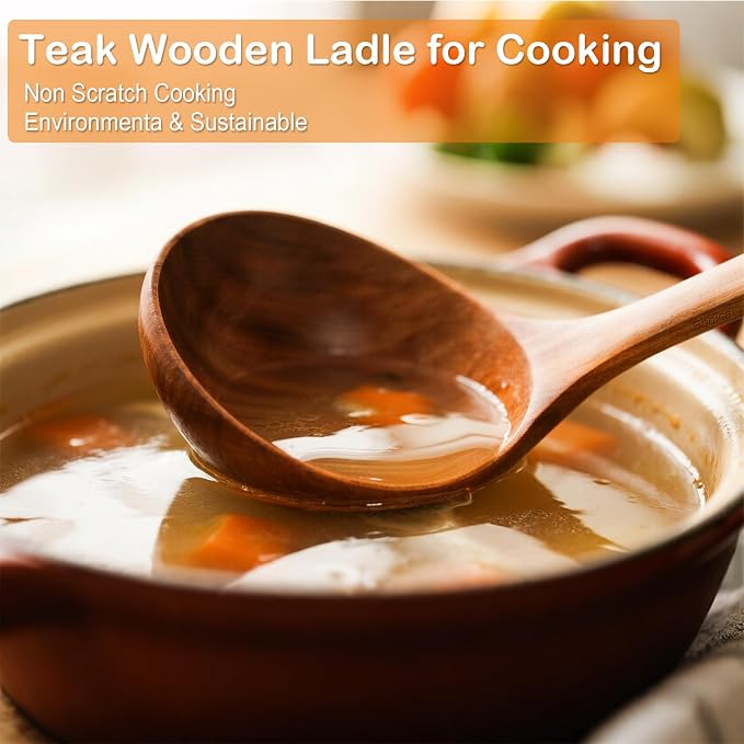 Wooden Spoons for Cooking, Natural Premium 6 Piece Teak Wooden Cooking Utensils - Image 5