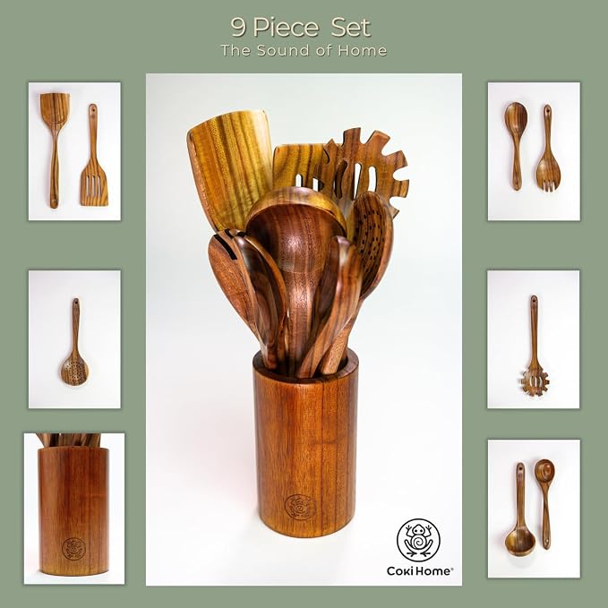 Wooden Cooking Utensils Set – Coki Home 9-Piece Teak Wood Kitchen Utensils - Image 8