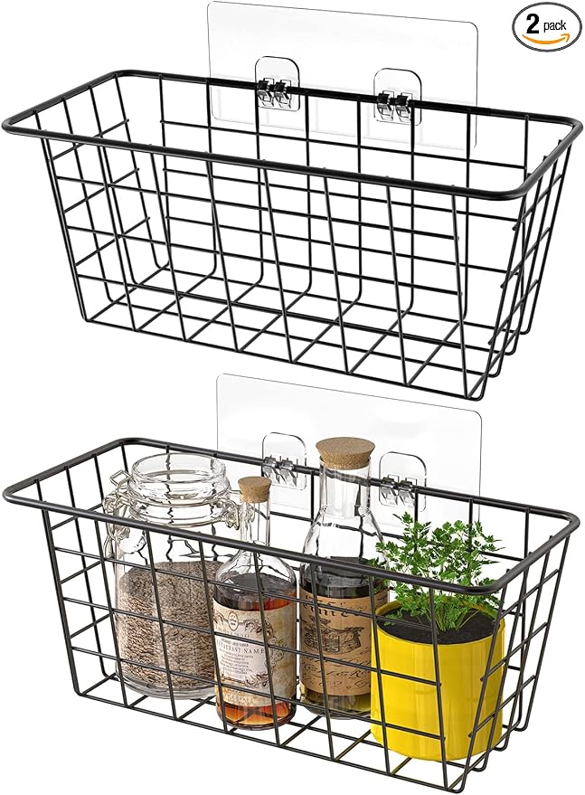 MaraFansie Hanging Kitchen Baskets Wire Storage Basket Over the Cabinet Door by MakeStorageMoreFun