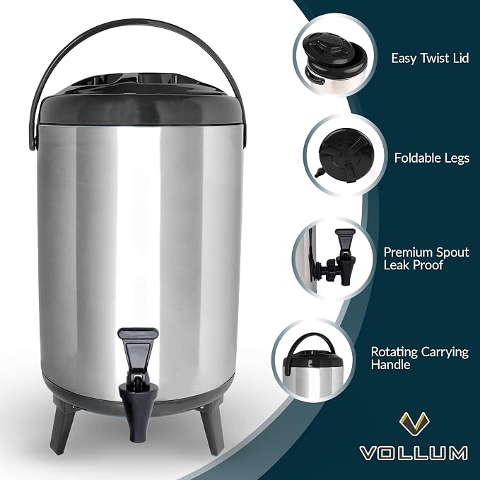 Vollum Stainless Steel Insulated Beverage Dispenser – Insulated Thermal Hot and - Image 2