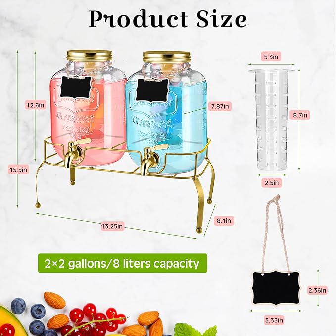 Lallisa 2 Pcs 2 Gallon Glass Drink Dispenser - Image 2