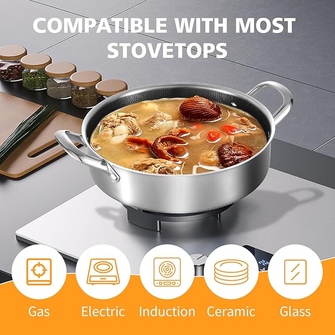 Toutrop Stainless Steel Saute Pan 12 inch Deep Frying Pan, 5 Quarts Nonstick - Image 3