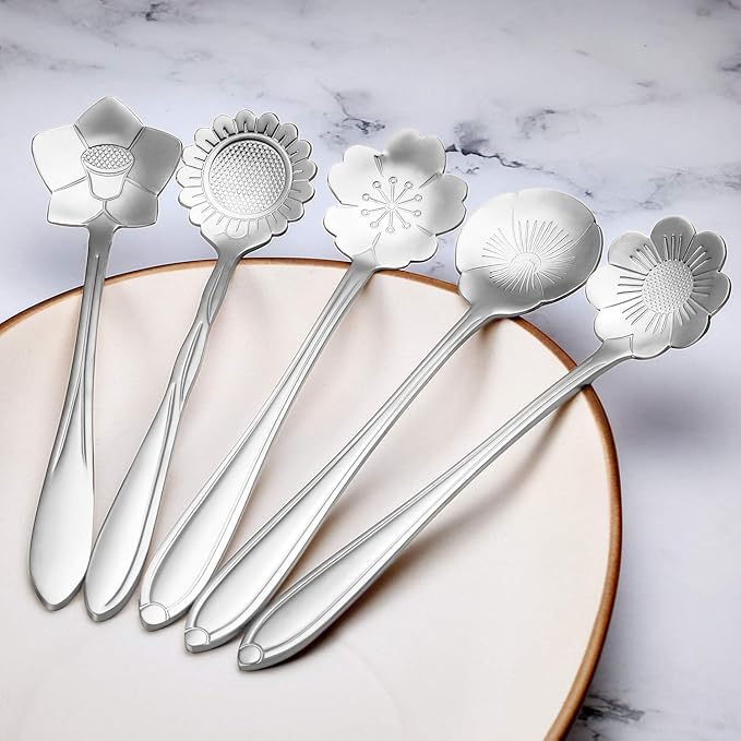Chengu 8 Pieces Flower Coffee Tea Spoons Stainless Steel Sugar Spoons Tea Party - Image 4