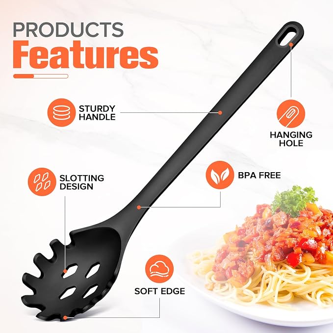 Silicone Spaghetti Spoon&Soup Ladle Cooking Utensils Set of 2, No Scratch - Image 5