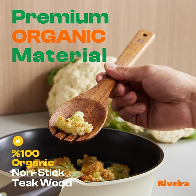 Riveira Teak Wooden Spoons for Cooking Set of 6 – Natural Teak Wooden Cooking - Image 2