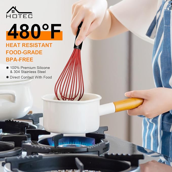 HOTEC 4 Pieces Silicone Whisks Set, Wire Balloon Whisks Egg Beater, Non-slip - Image 4