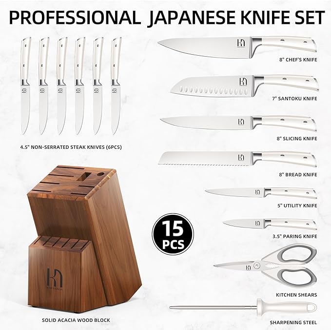 KnifeSaga Kitchen Knife Set Premium, Japanese High Carbon Stainless Steel 15 - Image 5