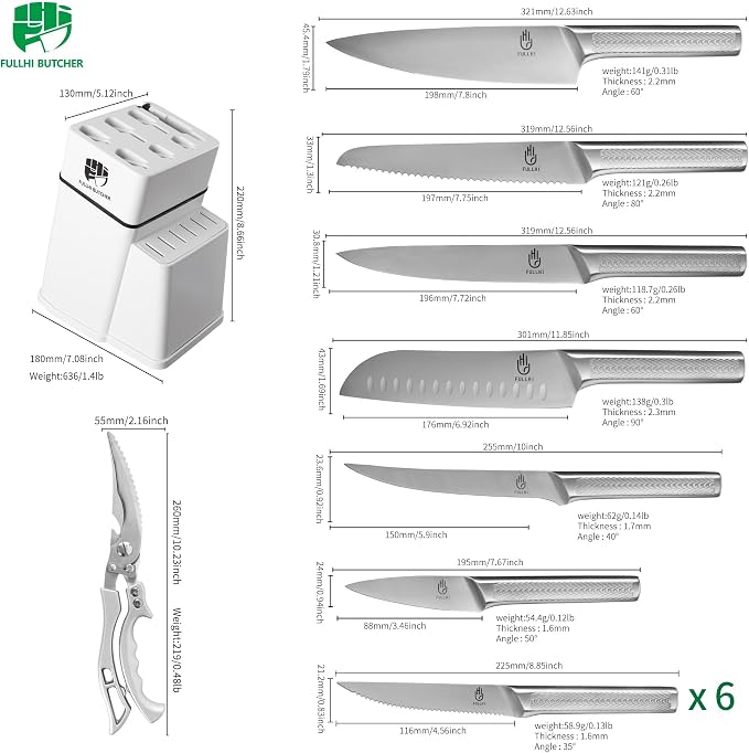 FULLHI 14pcs Knife Block Set, Dishwasher Safe Kitchen Knife Set - Image 2