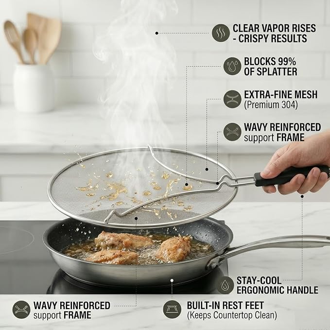 Splatter Screen for Frying Pan 3-Piece Set - Image 4