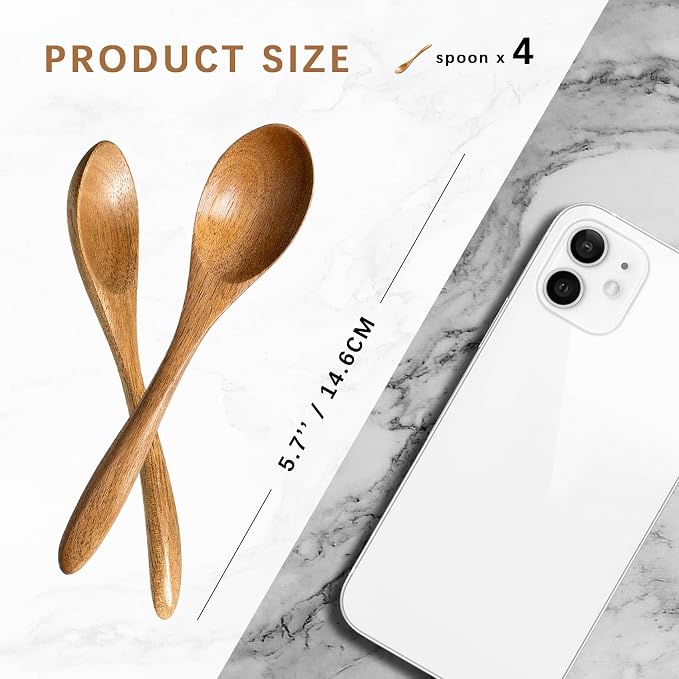 4 PCS Small Wooden Spoons, 5.8 Inch Honey Spoons - Image 2