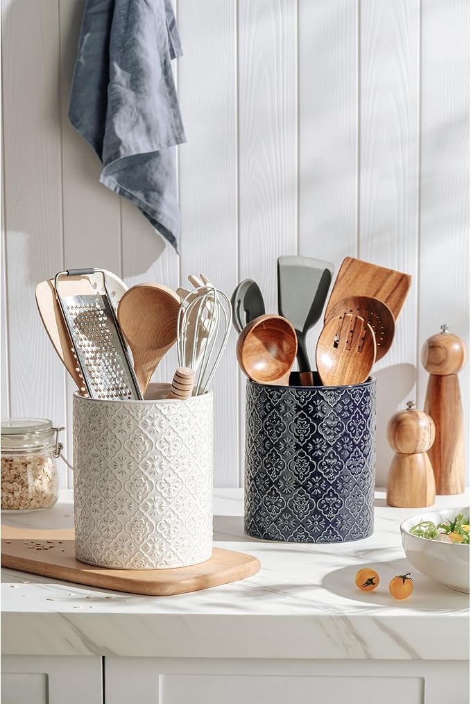 Kitchen Utensil Holder, 6x7 inch Large Ceramic Utensil Holder - Image 3