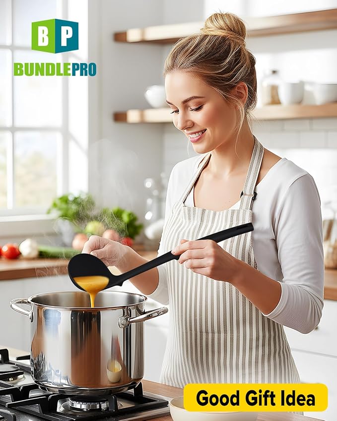 Silicone Pasta Fork and Soup Ladle Set, Heat Resistant Non Stick Kitchen - Image 7