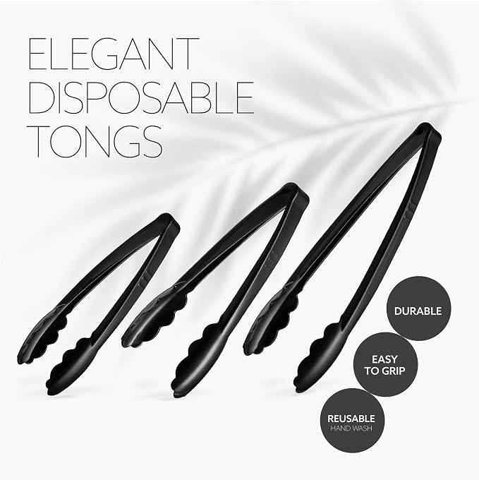 Plasticpro Heavy Duty Reusable Black Serving Tongs Combo Set - Image 4