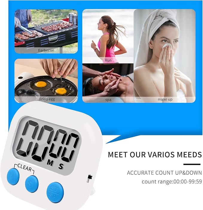6 Pack Small Digital Kitchen Timer Magnetic Back and ON/Off Switch, Minute - Image 6
