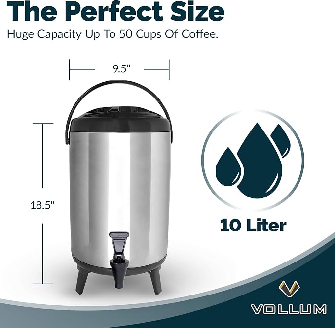 Vollum Stainless Steel Insulated Beverage Dispenser – Insulated Thermal Hot and - Image 4