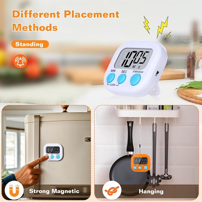 12 Pack Digital Kitchen Timers for Cooking, Small Magnetic Countdown Classroom - Image 3