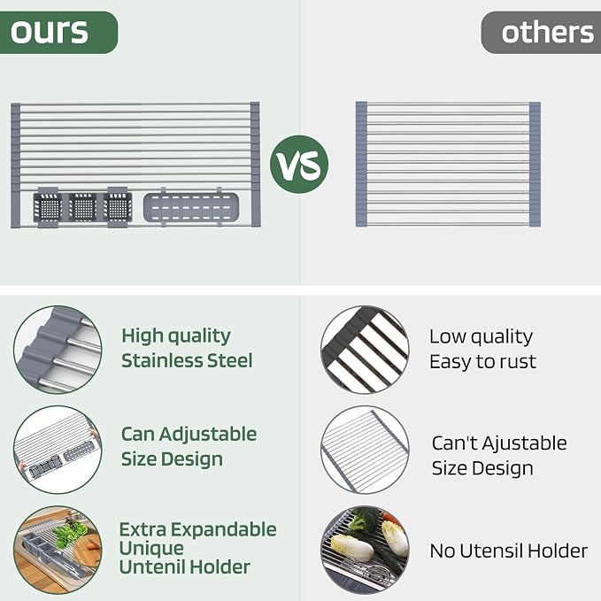 BBXTYLY Expandable Roll Up Dish Drying Rack Up to 22.8''with 2 Storage Baskets - Image 4