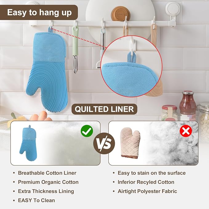 Silicone Oven Mitts-13.6 in Extended Oven Mitts Heat Resistant 500F, Oven Gloves - Image 6
