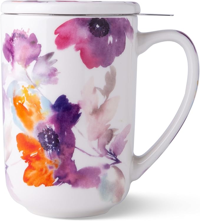 AmorArc Porcelain Tea Mug with Infuser and Lids, 18 Oz Large Cup Strainer with by AmorArc