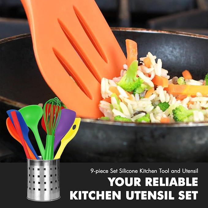 Chef Craft 9 Piece Multicolor Premium Silicone Kitchen Tool Set - Image 5