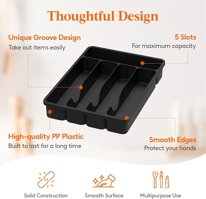 Lifewit Silverware Drawer Organizer Tray, Plastic Cutlery Storage - Image 3