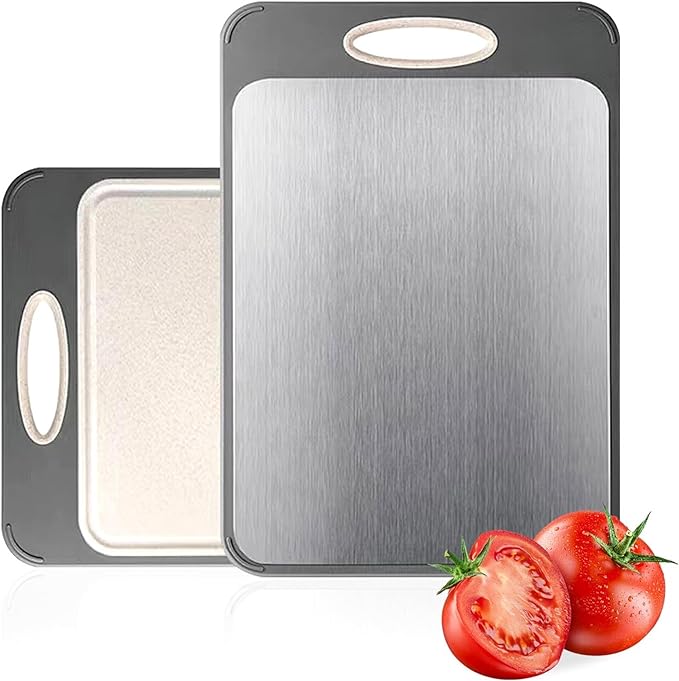Cutting Board Double Sided, Large Stainless Steel Cutting Boards, Wheat Straw by Newraturner