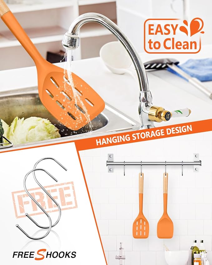 Pack of 2 Silicone Spatula, Non Stick Cooking Utensil Set, Wooden Handle - Image 4