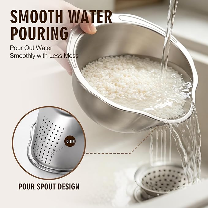 Palksky Rice Strainer & Rice Washing Bowl Stainless Steel - Image 2