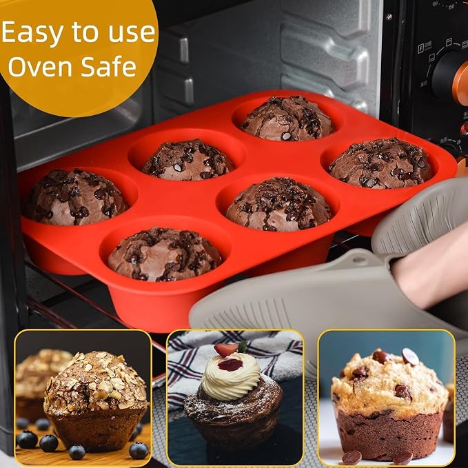 CAKETIME Silicone Jumbo Muffin Pan, 3.5 Inch Silicone Texas Muffin Pan 6 Cup - Image 9