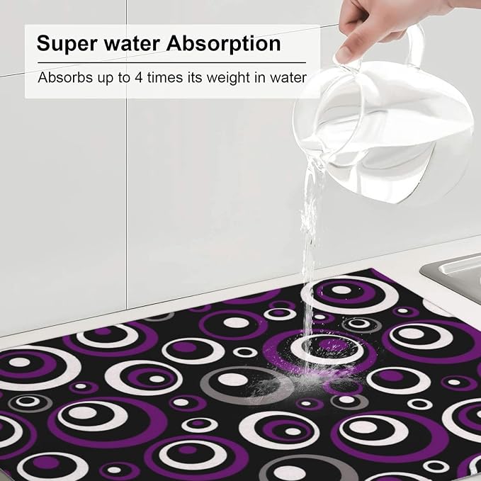 Purple Black White Geometric Circle Pattern Dish Drying Mat - Image 4