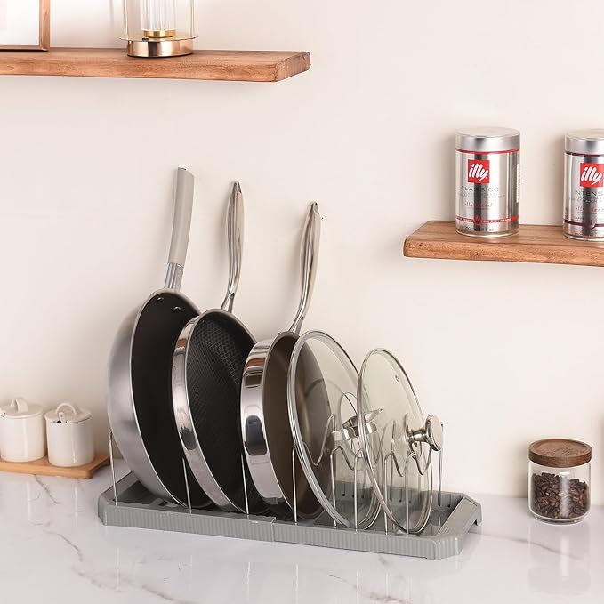 Adjustable Pot Lid Organizer Rack, 9 Compartments Cabinet Storage Holder - Image 6
