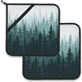 Misty Forest Landscape Pot Holder Set of 2, Heat Resistant Potholders Oven Hot by Larkverk