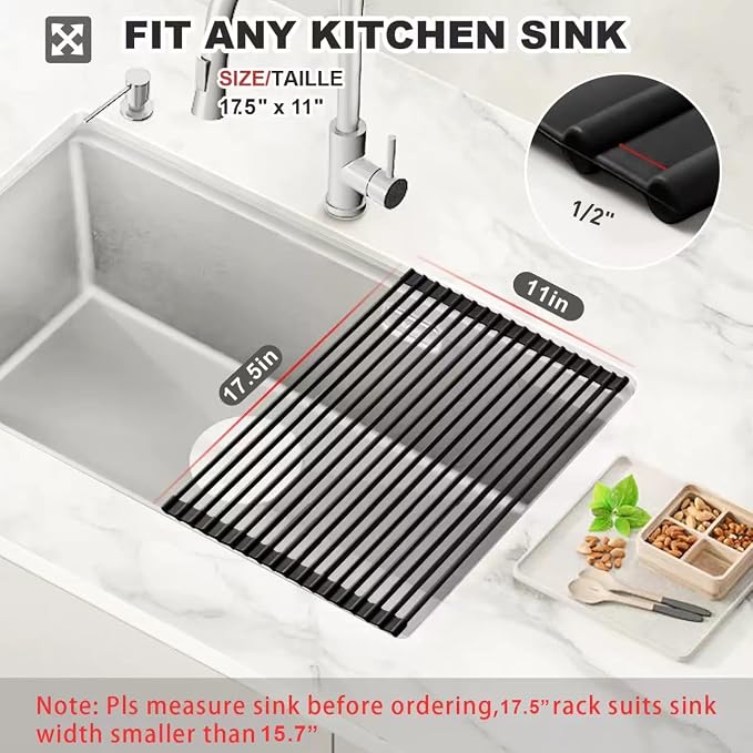 MERRYBOX Roll Up Over The Sink Dish Drying Rack Silicone Wrapped Foldable - Image 2