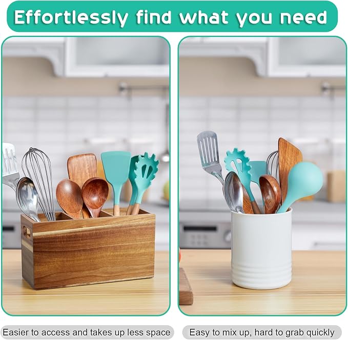 ALELION Acacia Wood Utensil Holder Organizer - Image 4