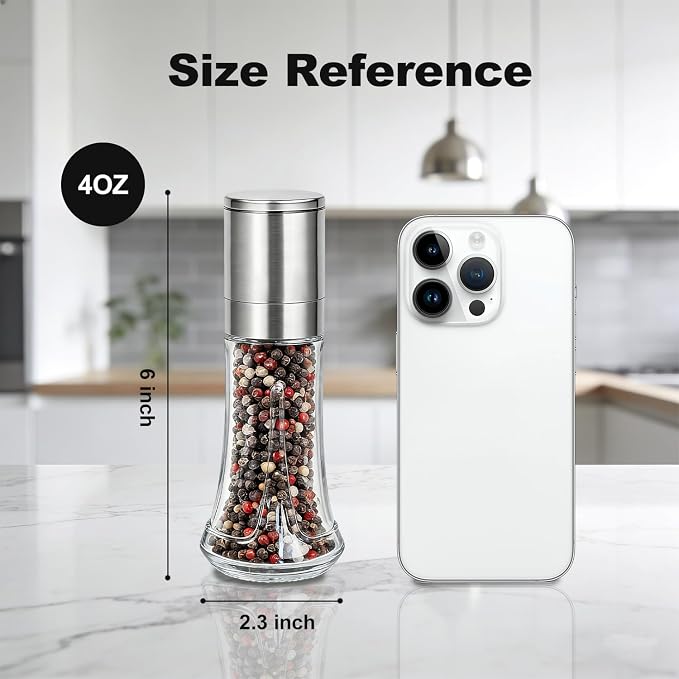 Aelga Pepper Grinder with Silicone Funnel - 4oz Glass Manual Mills with - Image 4