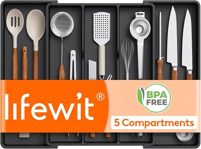 Lifewit Utensil Organizer for Kitchen Drawers, Expandable Cooking Utensil Tray by Lifewit