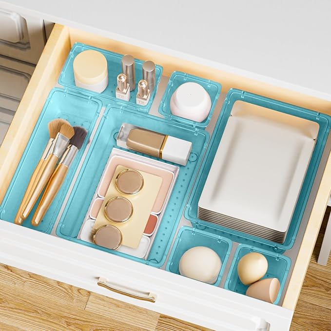 SpaceHacks 15 PCS Clear Plastic Drawer Organizer Set, 4-Size Acrylic Drawer - Image 7