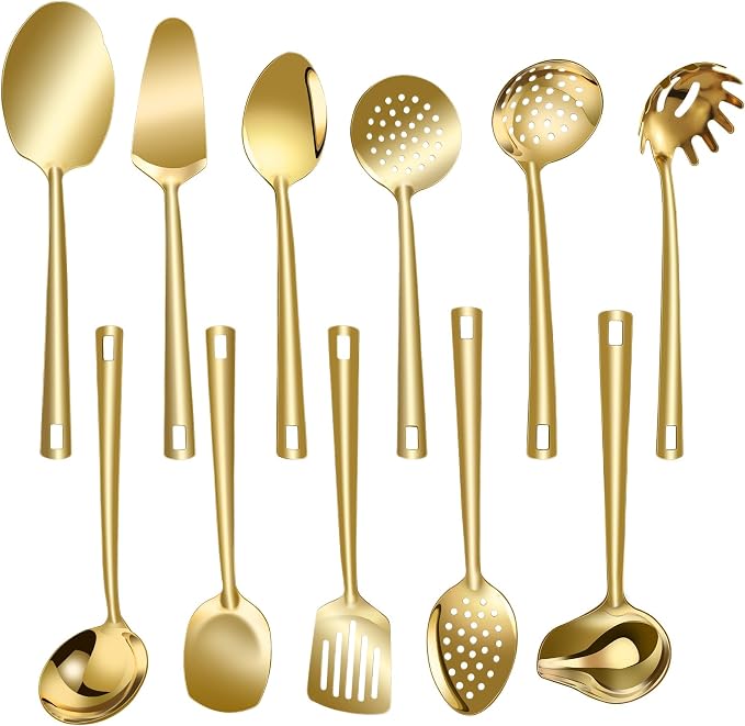 Lazycorner Cooking Utensil Set 11 Pcs Stainless Steel Kitchen Utensils Set Wok by Lazycorner