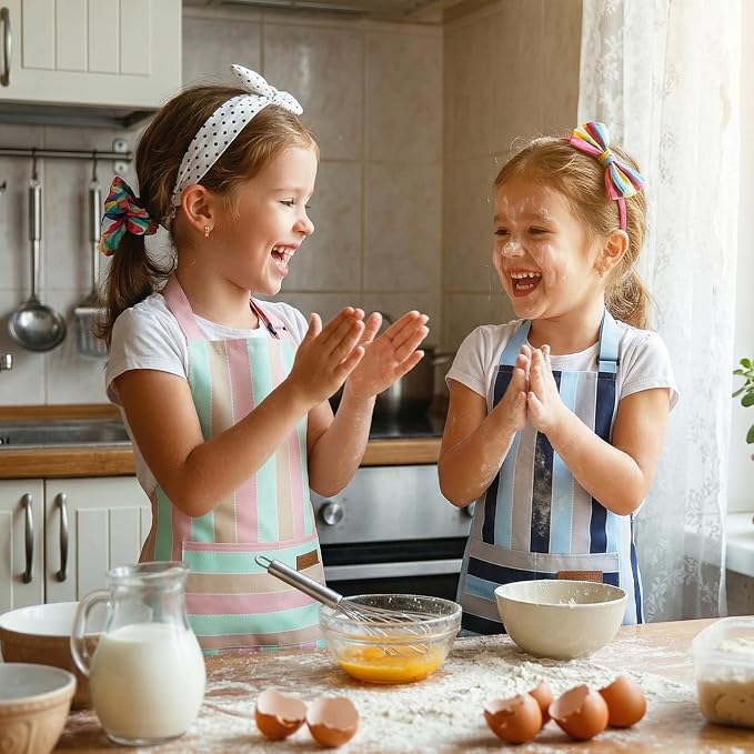 2 Pack Stripes Kids Apron, Kids Cooking Aprons - Image 6