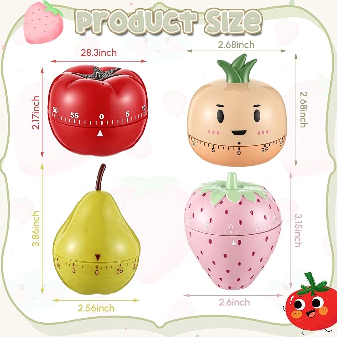 Amylove 4 Pieces Cute Kitchen Timer, Animal Mechanical Manual, Strawberry - Image 2
