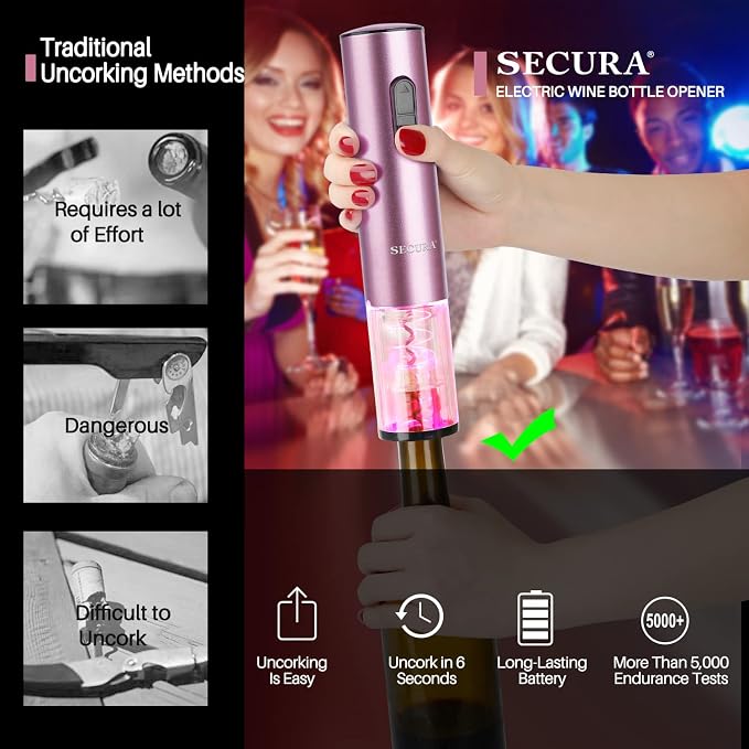 Secura Electric Wine Opener, Automatic Electric Wine Bottle Corkscrew Opener - Image 2