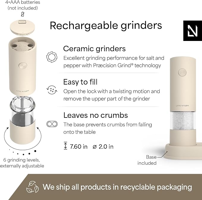 LARS NYSØM Electric Salt and Pepper Grinder Set I Automatic Salt and Pepper - Image 4
